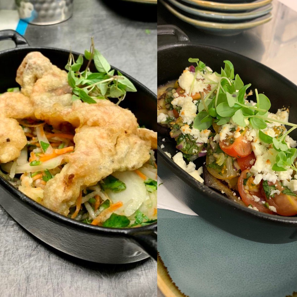 GBSurbiton's tweet photo. Summer lite - Aubergine “brushcetta”, cherry yellows, basil and garlic paired with new favourite, beer battered soft shell crab. A bottle of French rose and you have a summer evening all wrapped up. #summervibes #crab #tapas #surbiton #mapleroad #light https://t.co/USRru5qtRb
