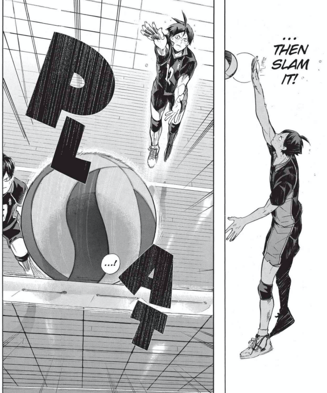 This pair of panels gives the illusion of speed like no others.In the first panel the ball hits the panel border. Immediately the second panel shows the ball hitting the net. Readers couldn't help but conflate the panel border with the net.