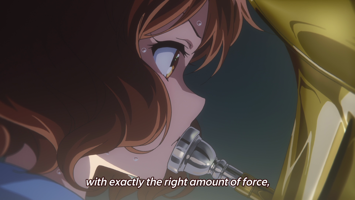 Just taking this time to point out KyoAni's astonishing attention to detail here, between the lighting, the hair, the instrument, fingerings, the emphasis on character acting, the drive you see in Kumiko's eyes, everything just looks perfect!