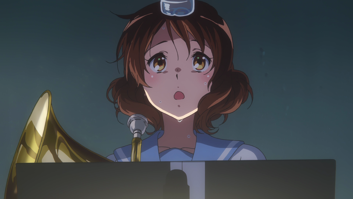 Kumiko isn't letting anything stop her! Her drinking water acts as a revitalization so that she won't suffer from a nosebleed from before that might inhibit her practice. She's going all in so she can shine just like Reina.
