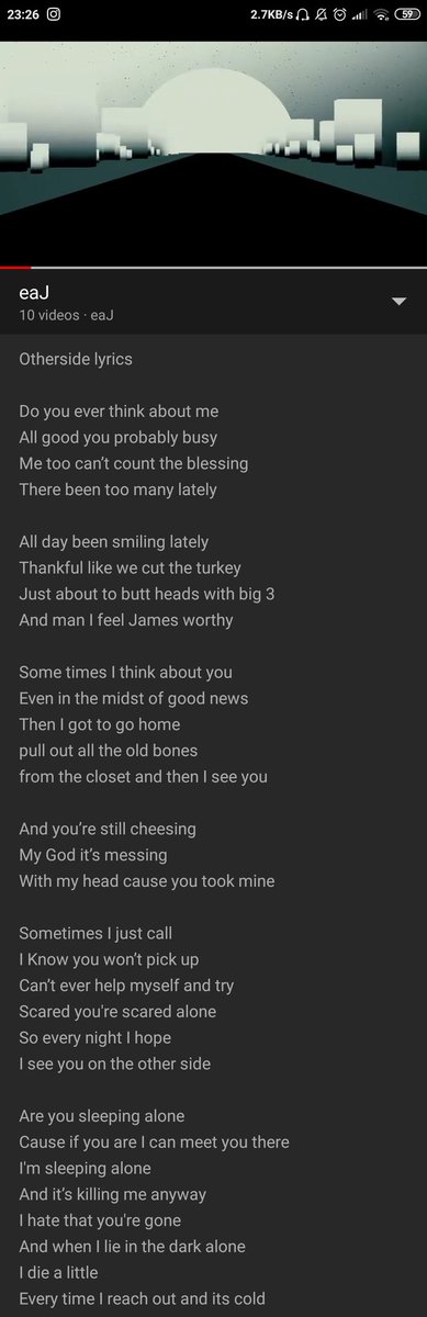 Di otherside,Ini masih ga beda jauh sama LA Trains, masih expression mengagumi dan love your significant other.Asli ini lyrics kalo dipikir pikir bucin juga,pokoknya mikirin dia mulu, takut dia gabisa bobo, dapet berita baik yang dipikirin pertama jg dia, takut dia sendirian