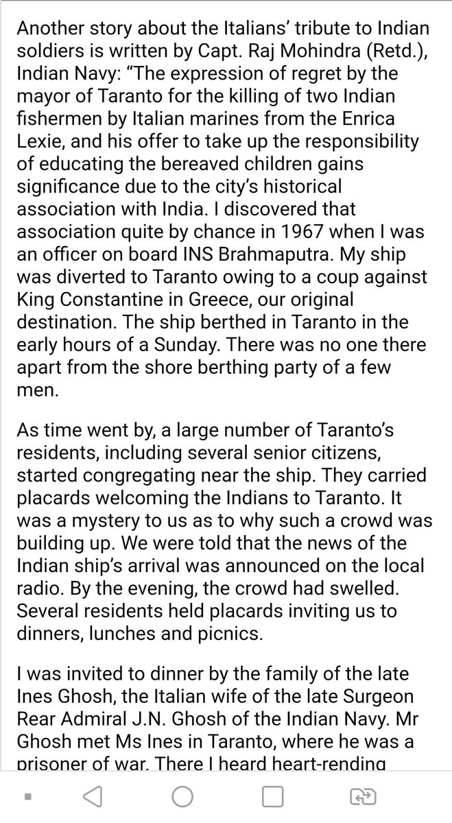 Here's an account from the Italian city or Taranto. When an Indian Navy ship berthed there in 1967, the locals warmly welcomed Indian sailors.One woman narrated how she was being chased by 2 allied soldiers & got saved by an Indian who intervened & said she was her sister.
