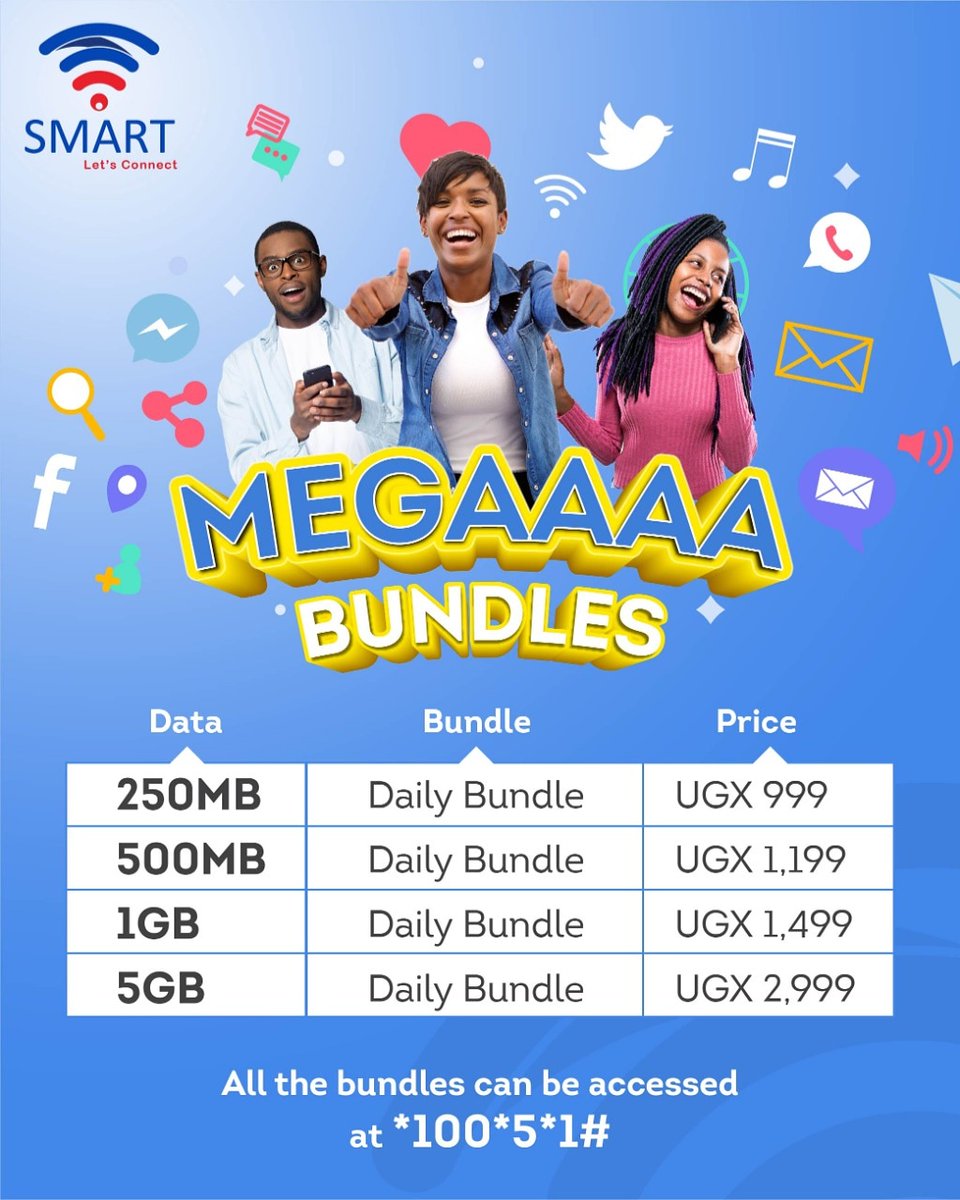 uganda_smart's tweet photo. No need to spend your money 💸 on super expensive bundles when SMART is offering you the most AFFORDABLE DAILY bundles starting from just UGX 999 🇺🇬👌📲▪Simply dial *100*5*1*1# to subscribe 
#SMART #LetsConnect #Kampala #Uganda #3G #data #DataBundle #MobileData #EastAfrica https://t.co/mO0Dkgg71l