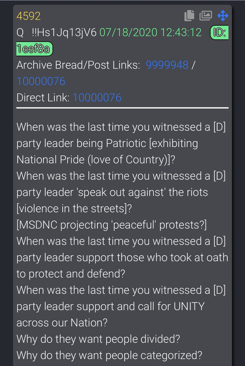 4592-When was the last time you witnessed a [D] party leader support and call for UNITY across our Nation?Why do they want people divided?Why do they want people categorized? WHO CONTROLS THE DEMOCRAT PARTY LEADERS?[F]The Great [D]eceivers. Q