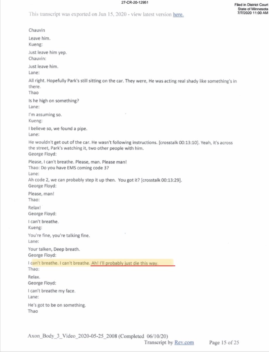 He also says “I’m not that kind of guy” multiple times.He pleads with Officer Lane telling him he is scared, and tries to reassure him that “I don’t want to do nothing to them!”