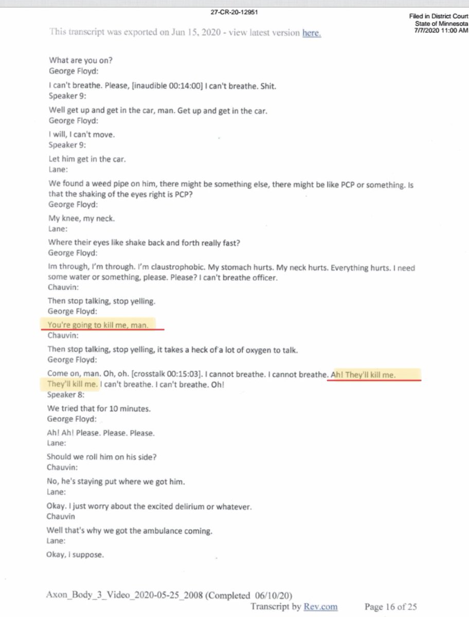 He also says “I’m not that kind of guy” multiple times.He pleads with Officer Lane telling him he is scared, and tries to reassure him that “I don’t want to do nothing to them!”