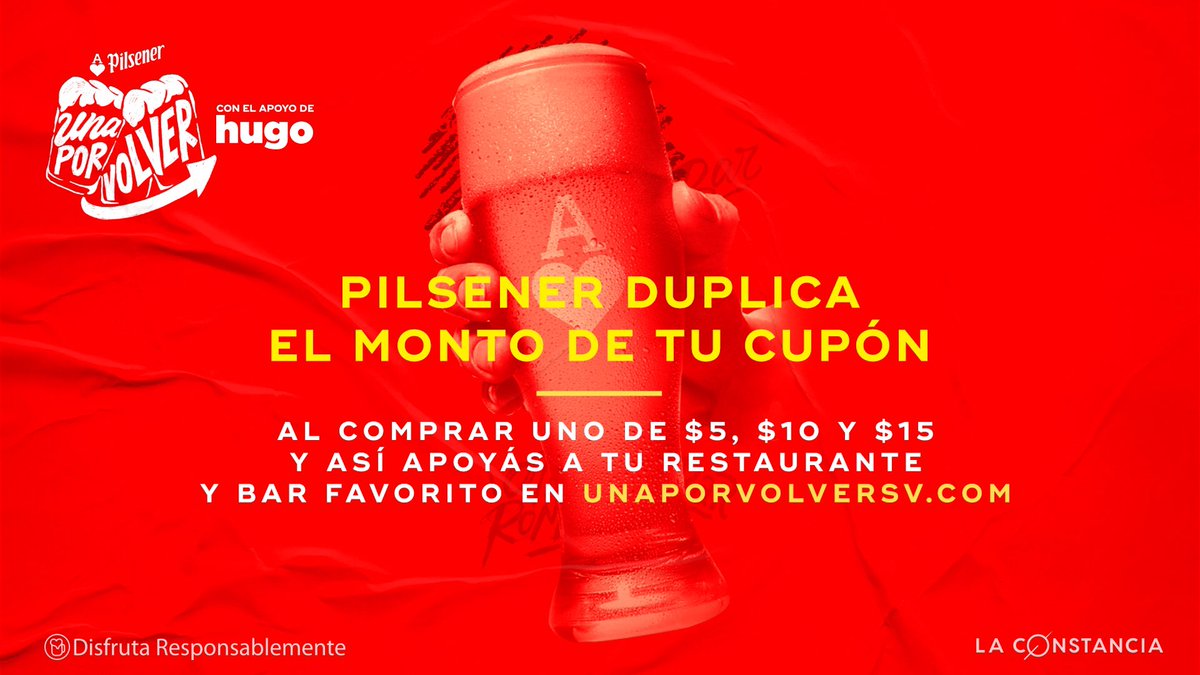 PilsenerSV's tweet photo. 😱 ¡Duplicamos el valor de tu cupón macizo! 😱
Cuando compras un cupón de $5, $10 o $15 en: https://t.co/cplEJXVDGb Pilsener te da el doble de consumo 😎
Ingresá a nuestro sitio y conoce más de #UnaPorVolver 🙌🏻 🍺 #PilsenerSV https://t.co/jJzLZHkxO5