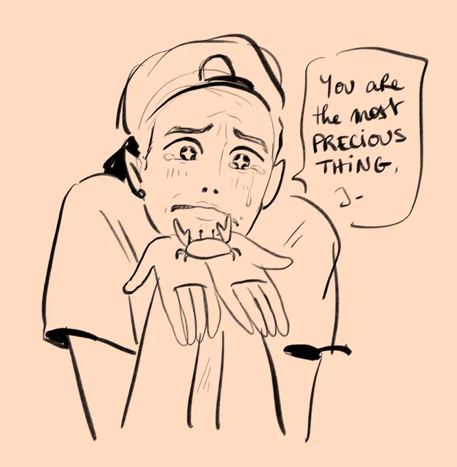 His heart is in pain, and so is my crab-drawing ability 