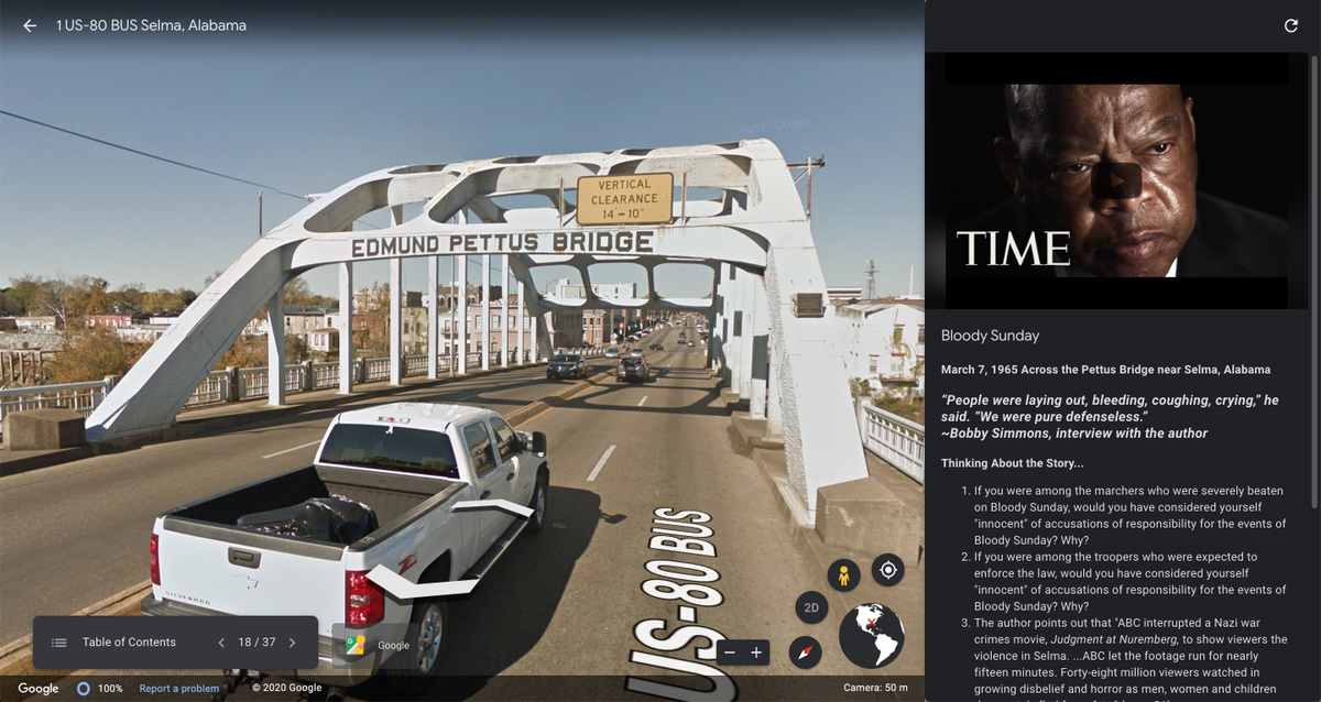 jburg's tweet photo. @jburg #GoogleEarth #EarthEDU #GoogleLitTrips In times like these we remember John Lewis advising us to "Get in Good Trouble.β He did and we are all better off for his tireless work. (image from Google Lit Trip for Elizabeth Partridge's Marching for Freedom) https://t.co/FP2a6Wr3nP
