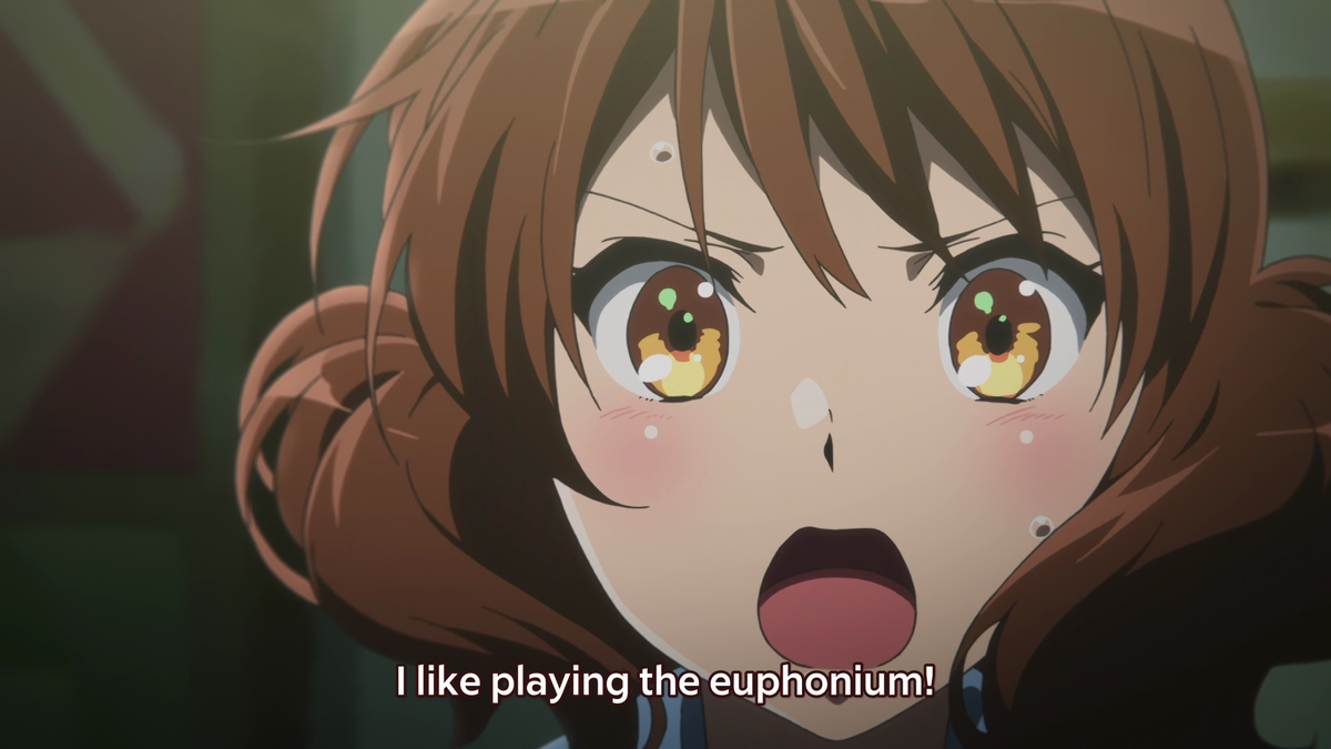 This is the moment where Kumiko breaks free from the boxes and prisons we've seen throughout the entirety of the episode. She confronts her sister and the visuals show her head moving above the bars as she admits her love for the euphonium!