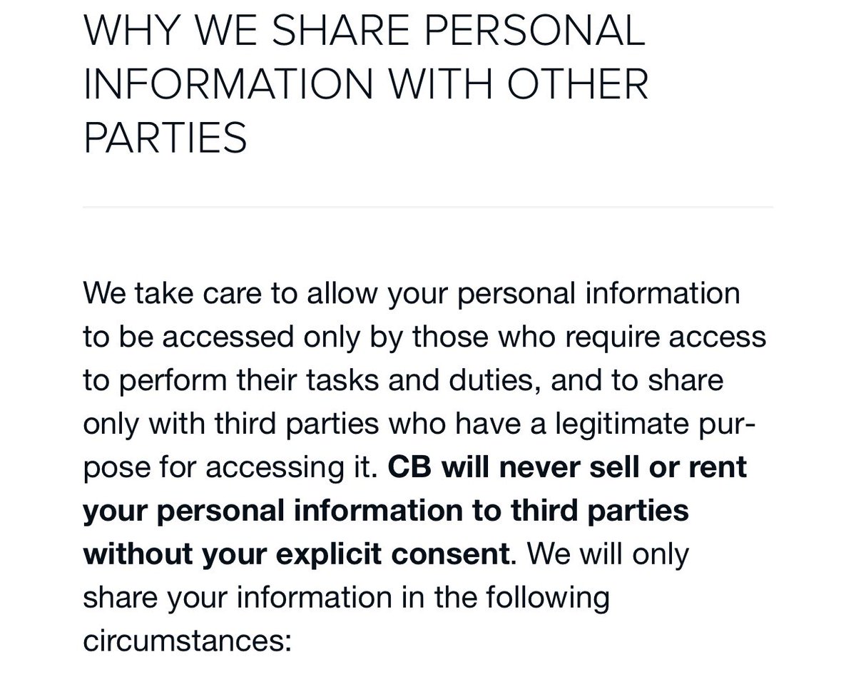8/18 Typically, law enforcement would need a subpoena to access your personal information. But there is room for interpretation in CB's privacy policy. And no clear guarantee they won't combine private & public data. Here are a couple screen shots from their website.