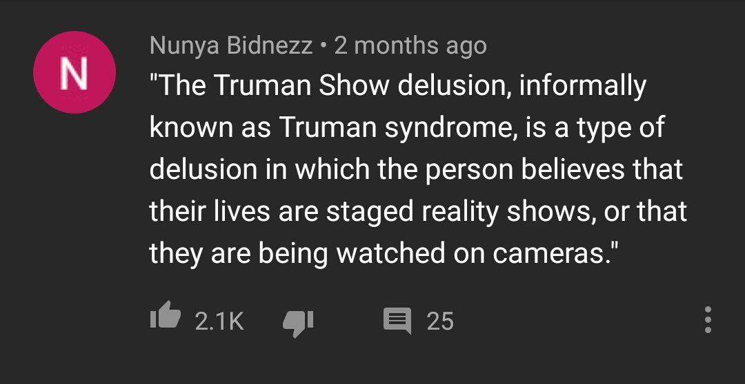 Truman ini agak susah sebenernya buat dipikirin kaitannya......Tapi ini udah bener kok penjelasan soal Truman di komennya. Truman itu nama film, di filmnya, tokoh utama ini ternyata kehidupannya itu cuma dalam TV set. Alias, selama ini kehidupannya dipertontonkan.