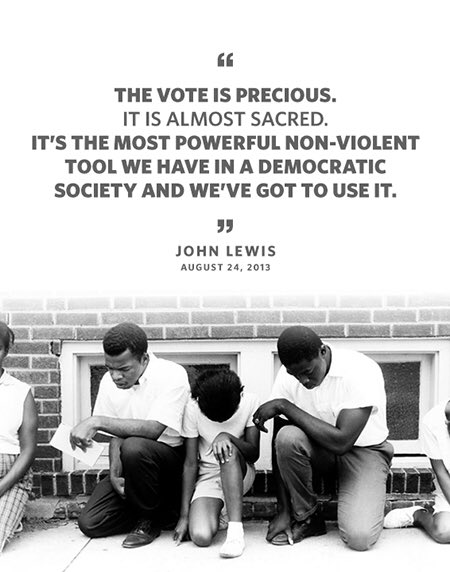 UCA_BATB's tweet photo. Yesterday, Georgia congressman #JohnLewis passed away at age 80. He was a legend of the Civil Rights Movement and played an integral role in the passage of the Voting Rights Act. We honor his lifelong commitment to equality, justice, and opportunity. Heed his words, #ucabears! https://t.co/UpQiXT1a1l