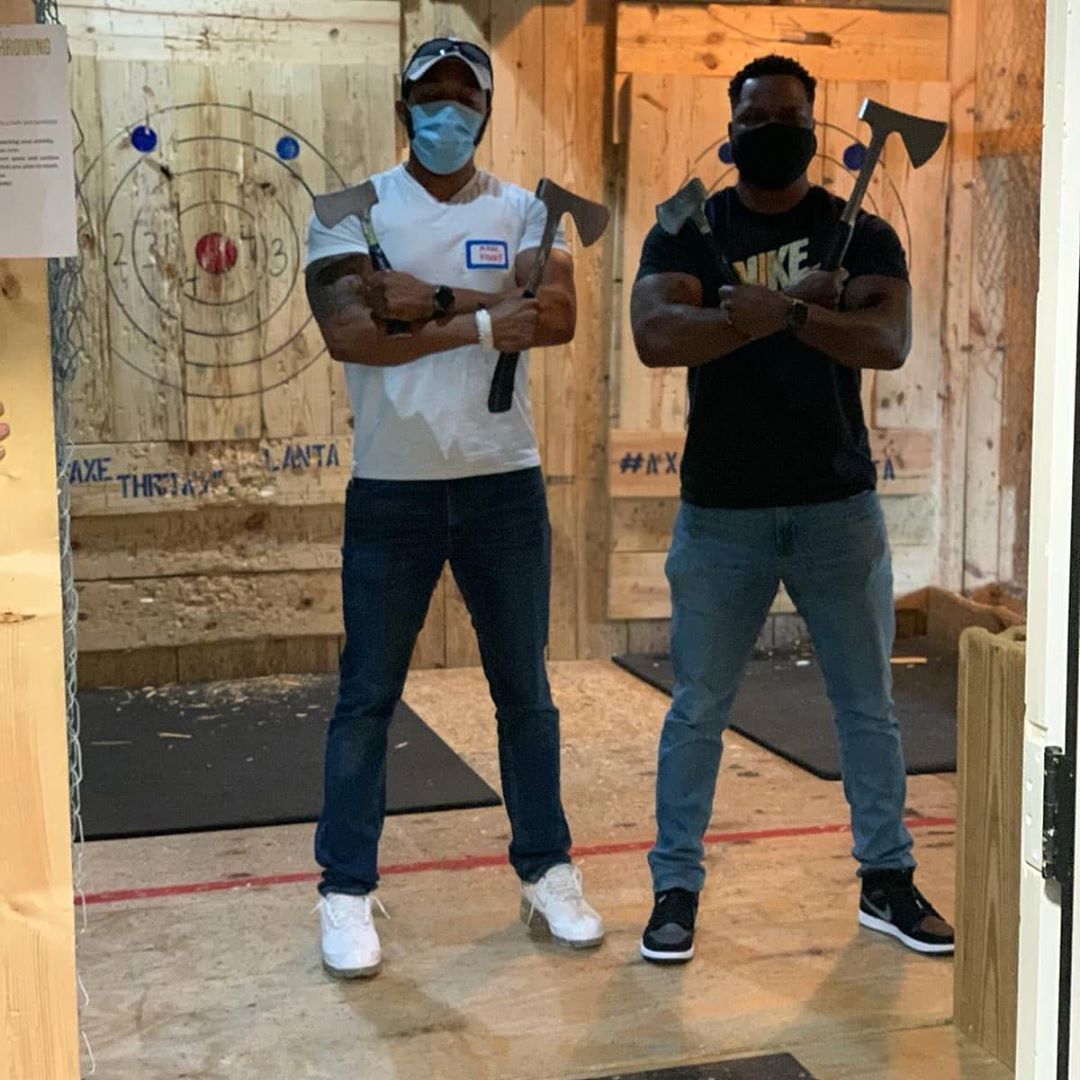 AxeThrowingAtl's tweet photo. Atlanta, we thank you for doing your part to keep us all safe and healthy by wearing your mask! 😷 And THANK YOU for supporting local, black-owned businesses! Together, we will get through this 💚  #axethrowing #safetymeasures #wearamask #customerappreciation #atlanta https://t.co/szwxrrY7SL