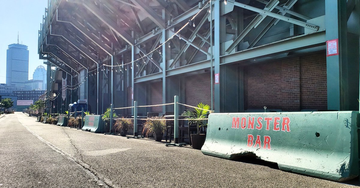 OnlyInBOS's tweet photo. Lansdowne Street will be closed to vehicular traffic for every Red Sox game this season, allowing bars and restaurants to expand patio seating onto the street, outdoor screens to view the game, and other baseball-themed activations. https://t.co/spVMn8GhBx