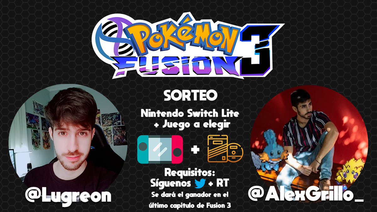 alelejak's tweet photo. ✨¡SORTEO POKÉMON FUSION 3!✨

Consigue una Nintendo Switch Lite + Juego que quieras
Requisitos:
- Seguir a @Lugreon y @AlexGrillo_ 
- Dar RT al Tweet

🍀¡SUERTE A TODOS!🍀 https://t.co/oTJeYnAJBq