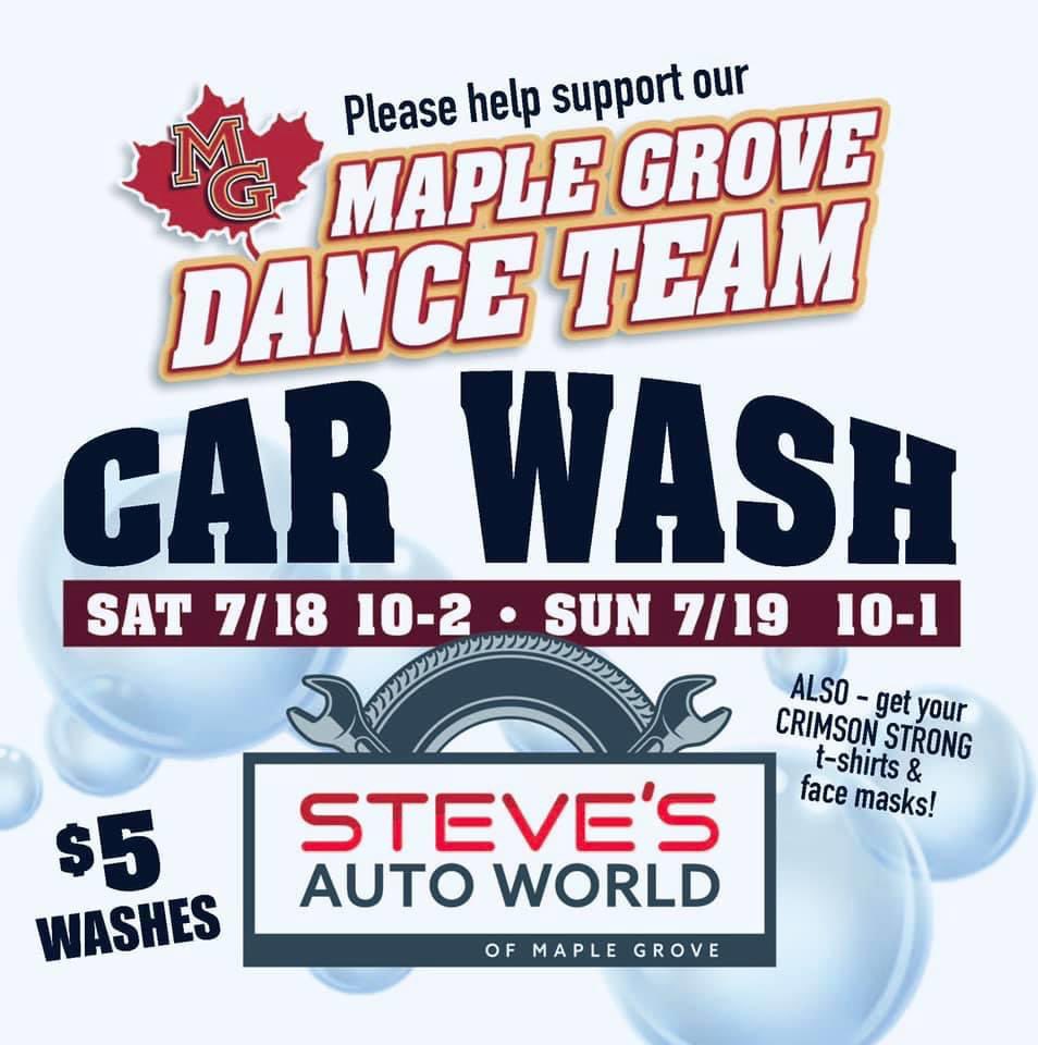 MapleGroveDT's tweet photo. Swing by Steve’s Auto World in MG today 10-2 or Sun 10-1 for a car wash! They are good for 90 days and only $5!!! MG Crimson t-shirts $15 and face masks $10! Thank you so much for your support!! ❤️🍁 https://t.co/QofDIL70IX