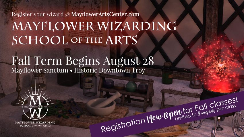 MayflowerArts's tweet photo. Mayflower Wizarding School of the Arts fall classes begin August 28! Space is limited to 8 wizards per class. Click now to register! - https://t.co/RHjTsuGanq https://t.co/iR0ExxUN5d