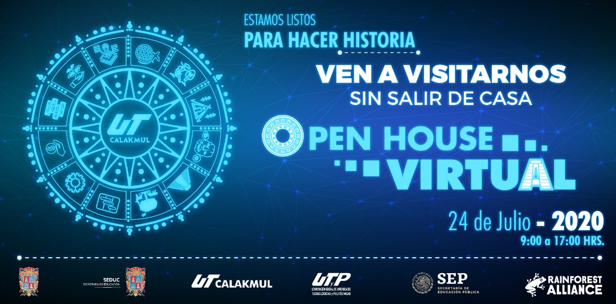 DireccionUTyP's tweet photo. El viernes 24 de julio se va a llevar a cabo un “Open House” virtual, en el cual te informaremos a través de talleres de la oferta académica que proporciona la Universidad Tecnológica de Calakmul. Te invitamos a participar.
#YosoyUTCalakmul #OpenHouse2020 #CGUTyP https://t.co/slOxHS4yXx