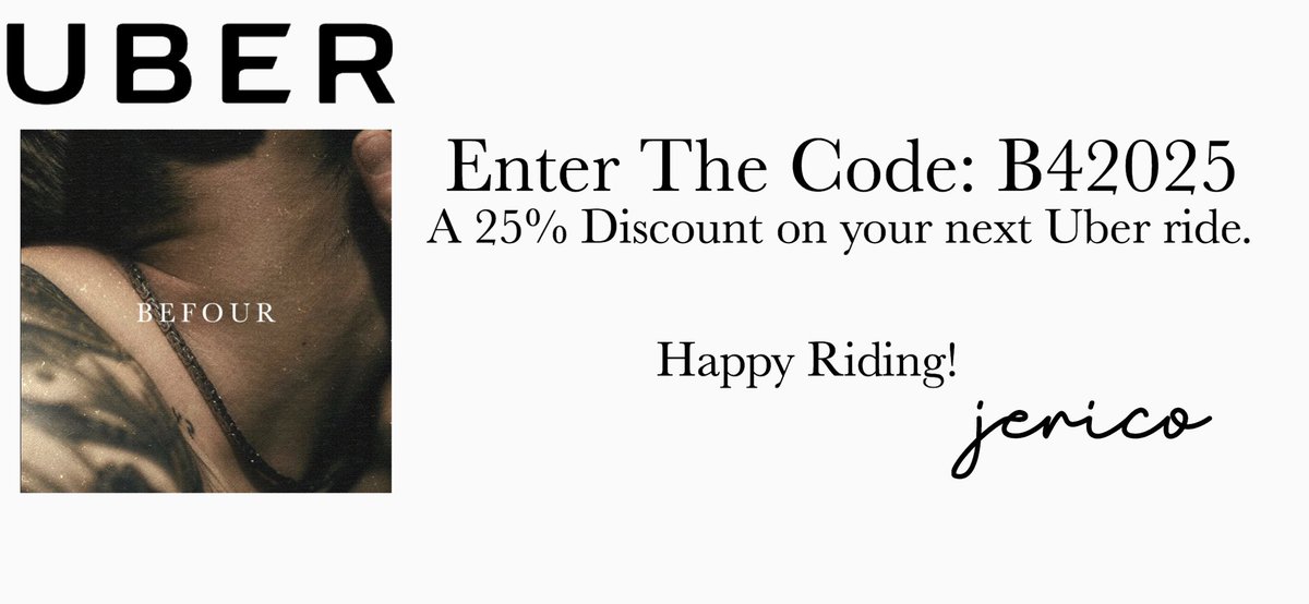 JericoNalik's tweet photo. [#AD] Guess what? I’ve recently teamed up with @Uber to give you the guys the ultimate #UberExperience🌟 by entering the code - B42025 you’ll get a 25% discount on your next ride 🖤 #Befour https://t.co/kgUwDV0oVs