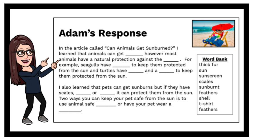DDWClarke's tweet photo. ⁉️Word Wednesday- We played Vocabulary Blastoff and then moved into summarizing non-fiction texts! We also did some learning around text features and how to use them. To sum up our learning students completed a cloze paragraph using a word bank! #HDSBSummerLearningPrograms https://t.co/JZyKdcObyq