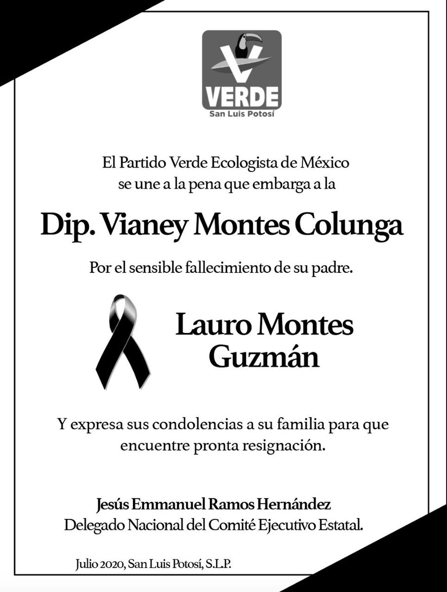 Nuestras condolencias para la Familia Montes Colunga, esperamos pronta resignación y consuelo.