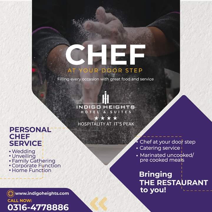 IndigoHHS's tweet photo. Add beauty to your special events! 
You can have our chefs at home for quality eating time. INDIGO can be your home now by bringing chef services @ your doorstep.
📞 0316-4778886
#indigoheightshotel #specialevents #chefs #qualityeatingtime #services #callnow https://t.co/Ou1voWpOLx
