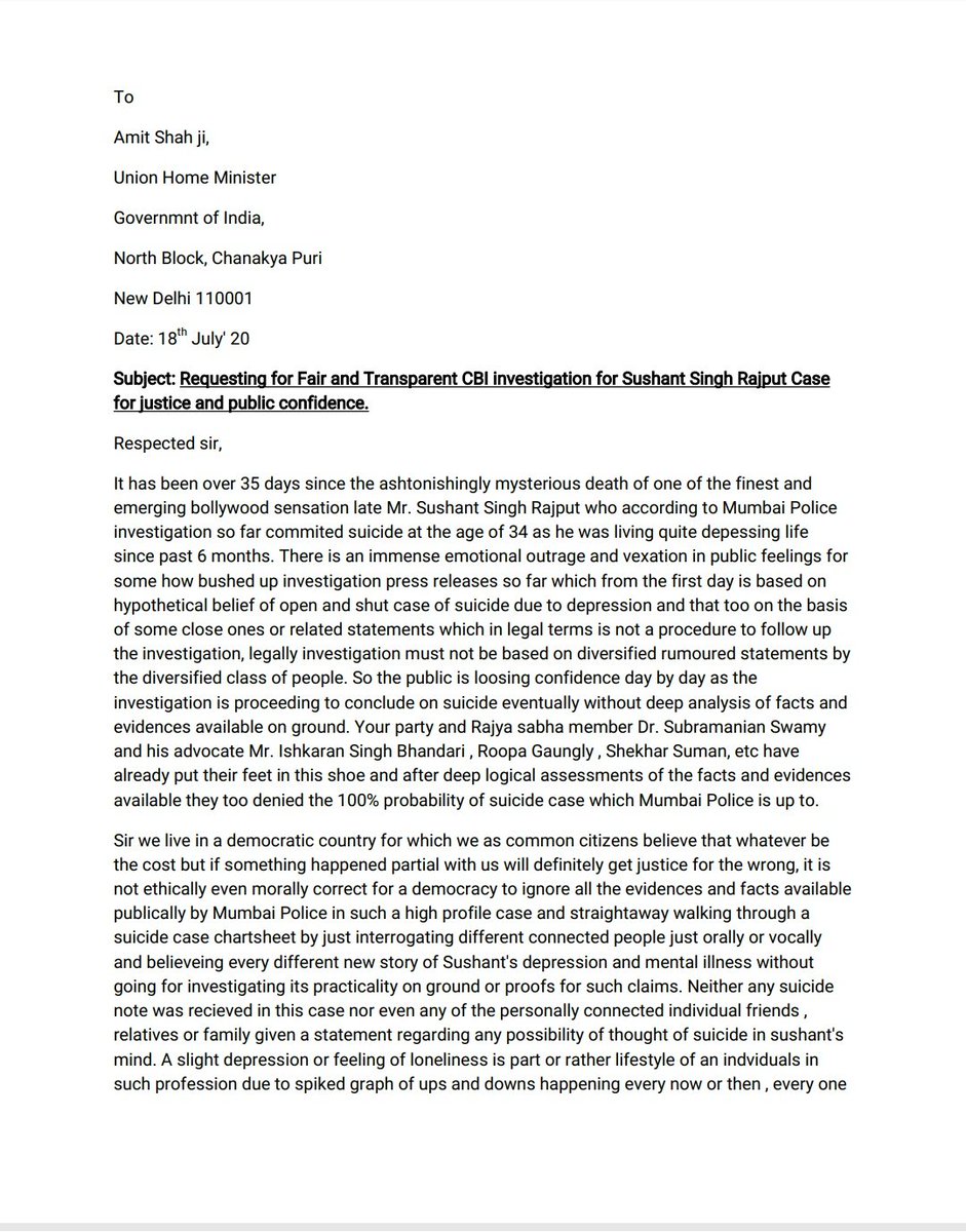 Akash__hu's tweet photo. @AmitShah ji .Sir the beauty of #Democracy is our judiciary and right to #justice. and more than that its a hope to get justice at the end of the day. Here is my request to u for Sushant Singh case through a electronic letter. Hoping for positive response. #CBIEnquiryForSushant https://t.co/qfwCTv1pL8