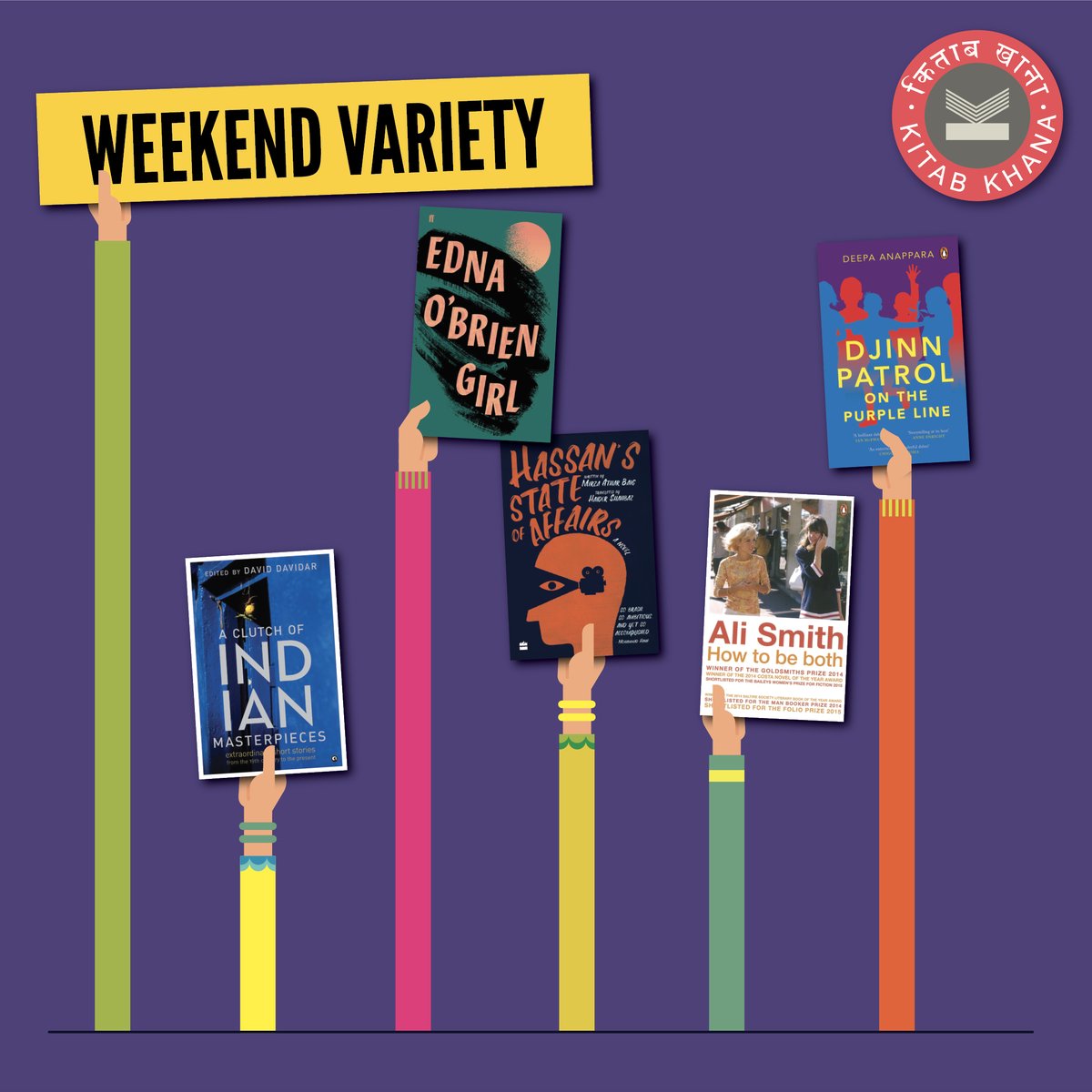 KitabKhanaBooks's tweet image. Wondering what to read this #weekend? Here&apos;s what we recommend in fiction. Race through the lanes of Purple Line with little Jai or settle in with the beautiful prose of Ali Smith or delve into the extraordinary short Indian stories from the 19th century. 

#readingweekend