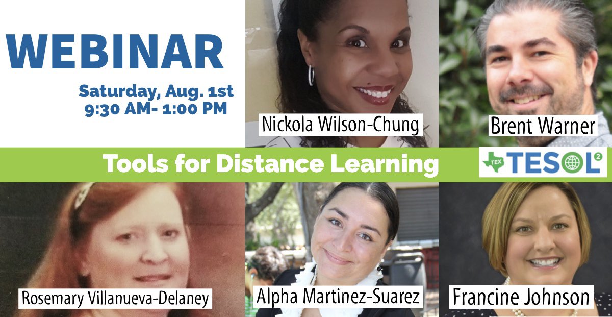 textesol2's tweet photo. 🔥Announcing our webinar lineup! Learn digital tricks for another season of #distancelearning. #TexTesol2 is the place to be August 1st! Stay tuned for registration link. Feat speakers: @BrentGWarner @NWilsonChung @smilingfrancine @AlphaMartinez and Rosemary Villanueva-Delaney! https://t.co/5BZFYxu3wd