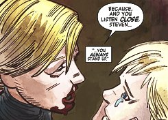 a unyielding sense of justice which his Mother, Sarah, helped to shape & solidify & Bucky Barnes encouraged.Did you hear that st*ggies? Sarah Rogers, Bucky, and Steve himself are the reason why Steve is the hero that he is. Not Peggy.Steve was Captain America long before he got