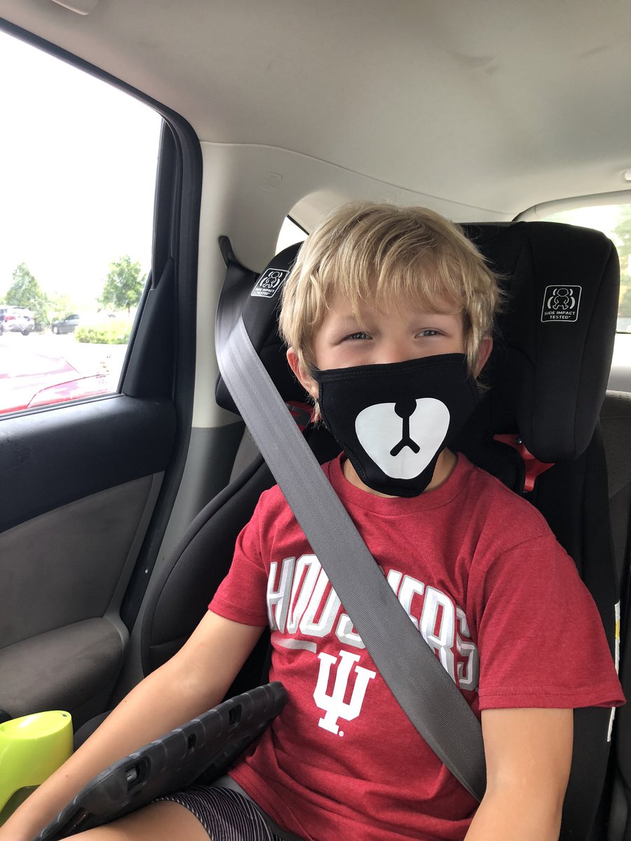 KTShock22's tweet photo. Cooper is excited about his “Brooks School Bear” mask! He sure misses his teachers and friends and is ready to start first grade!! @BSEhseIN @MrsRenckly @michaelshocklee https://t.co/YqWTMdKwuP