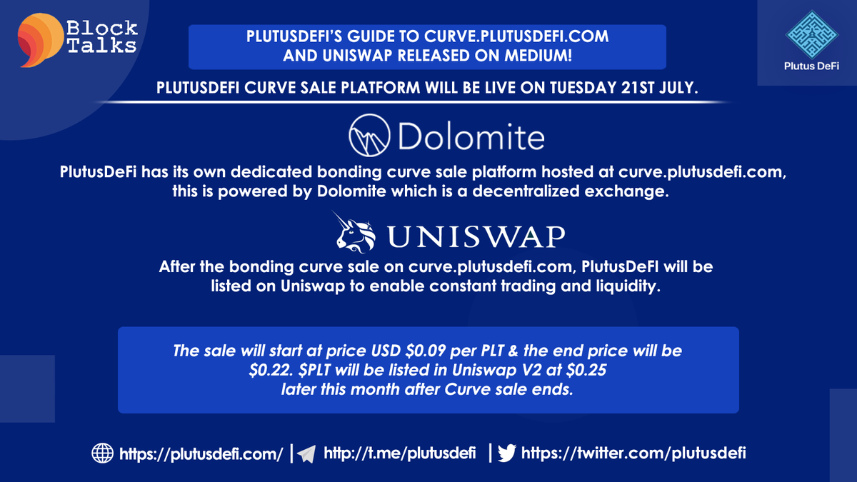 fourtisann's tweet photo. PlutusDeFi’s guide to https://t.co/YszvMjD76S and Uniswap released &amp; PlutusDeFi Curve Sale Platform will be live on Tuesday 21st July.  Read the detailed procedure here 📚 ~  https://t.co/g8iPeo9HRX https://t.co/EFE26OONVw