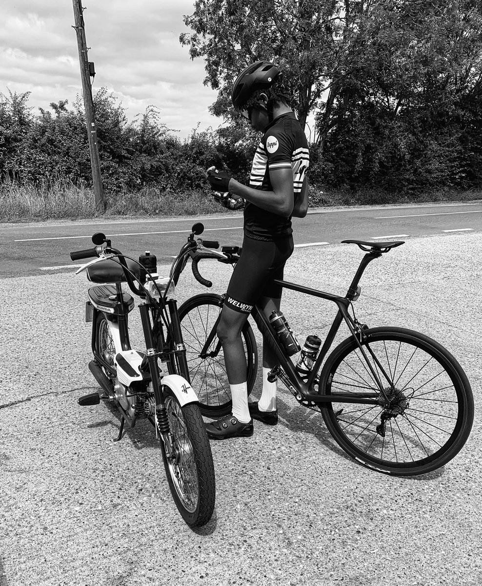 Good ride out this morning with dad riding shotgun on Macy J his 1971 Honda moped.