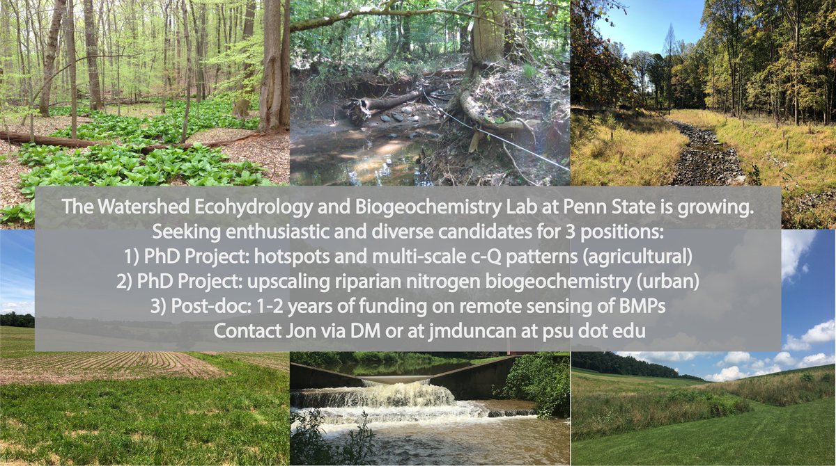 WatershedDuncan's tweet photo. Our group is growing! We've got some really exciting new projects with amazing collaborators!  PhD start times flexible, post-doc ideally to start Fall '20. https://t.co/4ygIWscVcN