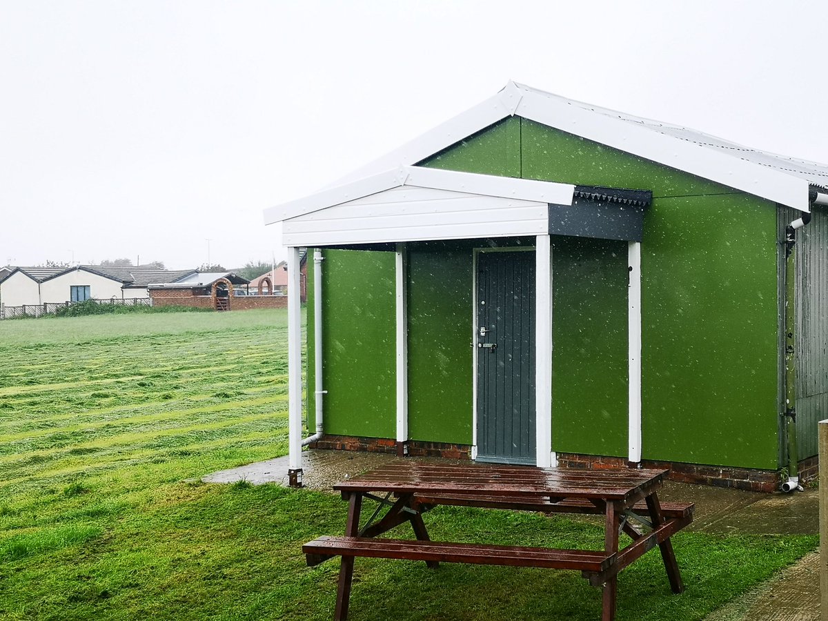CampInWales's tweet photo. This weekend the team finished off a little porch at the rear of cookhouse 2! In true Prestatyn style it was tipping it down! 🌧️ https://t.co/YApoCtcAac