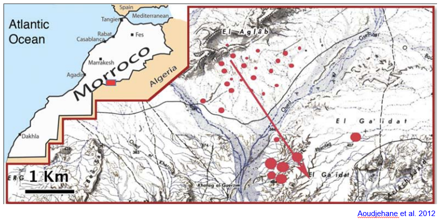 We usually find meteorites in Antarctica or on desert pavement. If you think about it, these are very barren landscapes, so seeing a random black rock on ice or sand is quite noticeable. Tissint Fell around 2AM, July 18, 2011 near Oued Drâa valley, east of Tata, Morocco