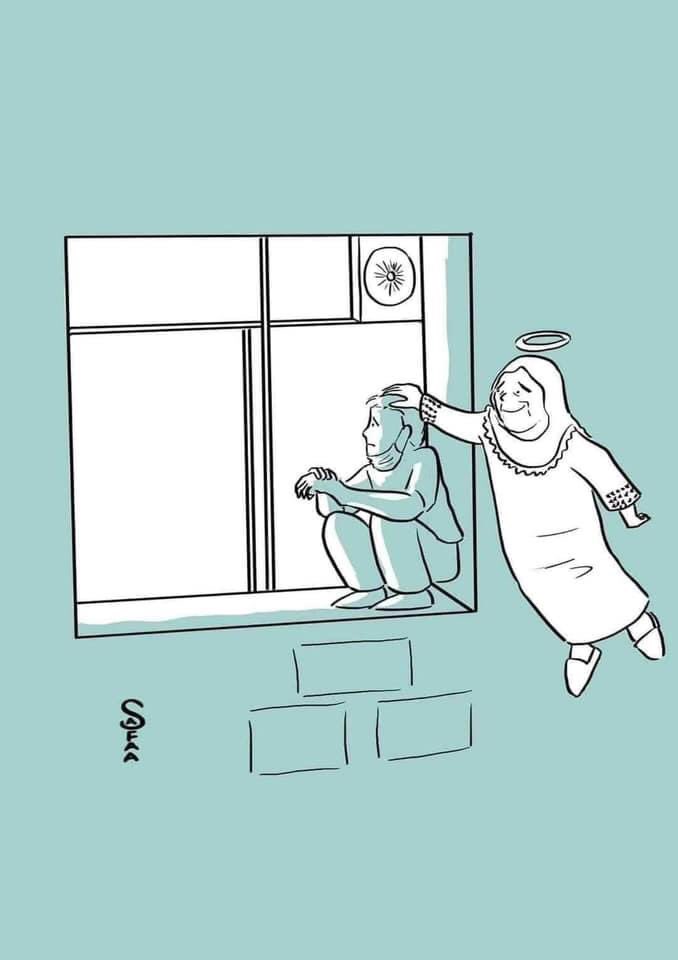 The son of a Palestinian woman who was infected with COVID-19 climbed up to her hospital room to sit and see his mother every night until she passed away.