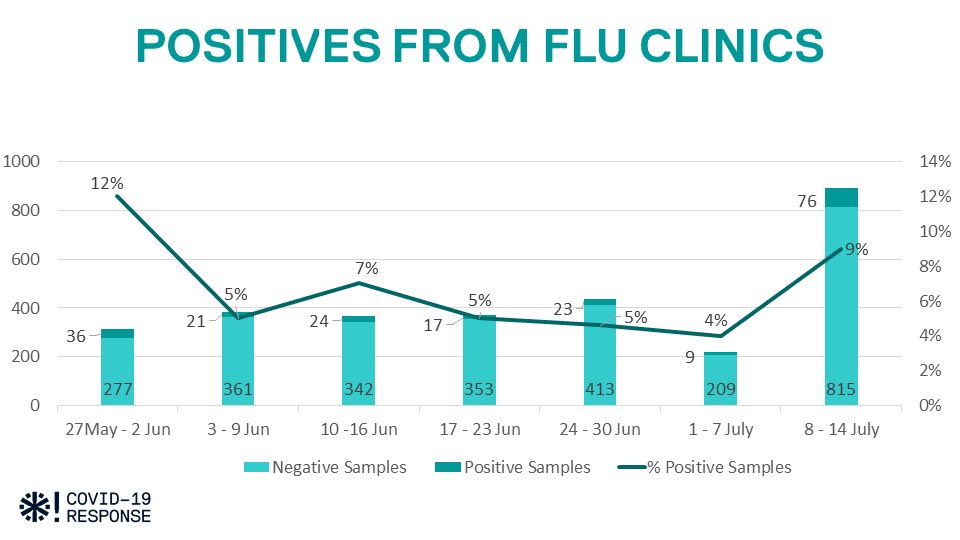 HPA_MV's tweet photo. From 8-14 July, a total of 891 samples have been taken from flu clinics. 

From which 76 samples (9%) tested positive for #COVID19 , showing an increase in the positivity rate. 

🔹 It is important that you visit a flu clinic, if you have any COVID19 symptom https://t.co/NY0Fh2e9FP