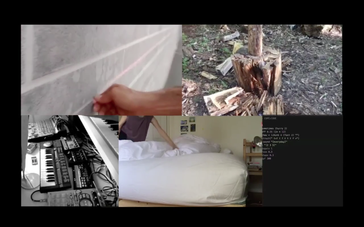 And we're off with the closing concert! With the capable hands of NMF's @celesteh MCing us tonight. Starting with Gomez-Peressen's Cope:code - an AV meditation on the lockdown experience: live.networkmusicfestival.org