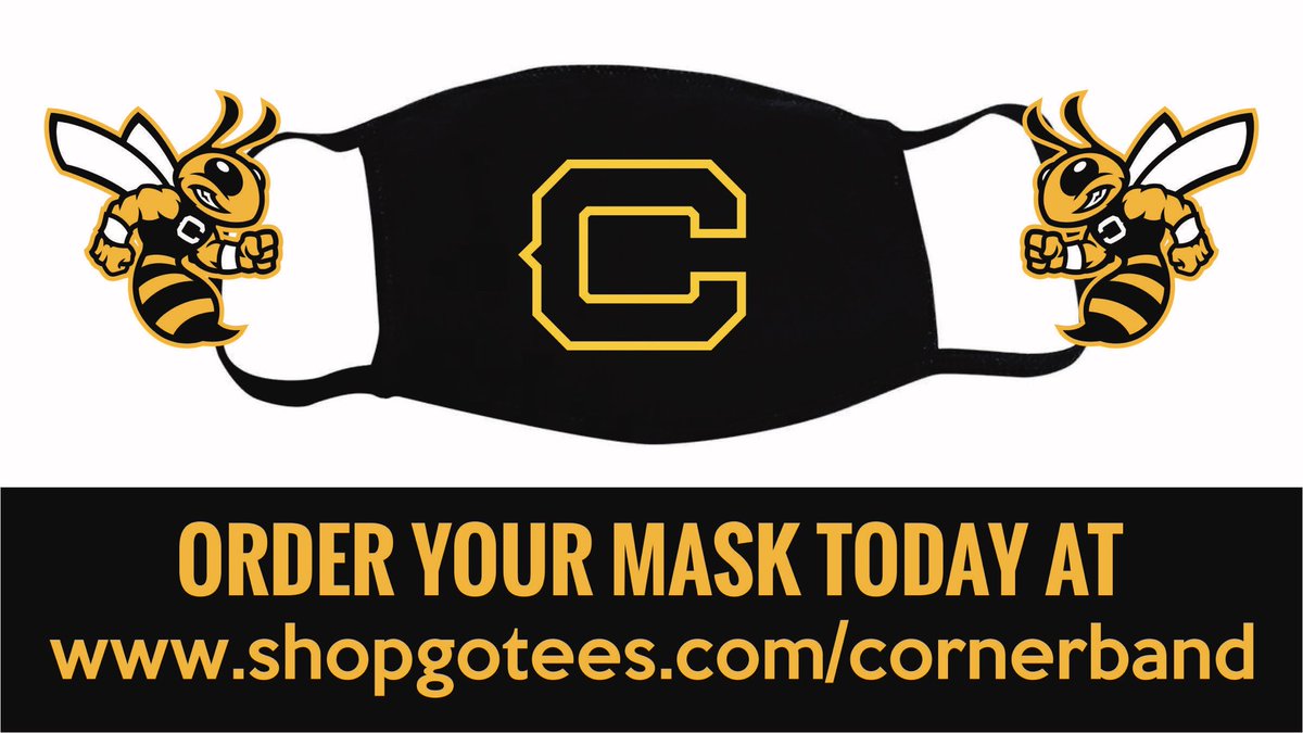 chsjacketband's tweet photo. CHS Band is selling Corner face masks!  Click online to order yours today. Will announce local pick up date/time when sale ends. Thank you for supporting CHS band!  🖤💛#jacketpride 
https://t.co/WvypFCAV7t https://t.co/Oo6RokpBEW
