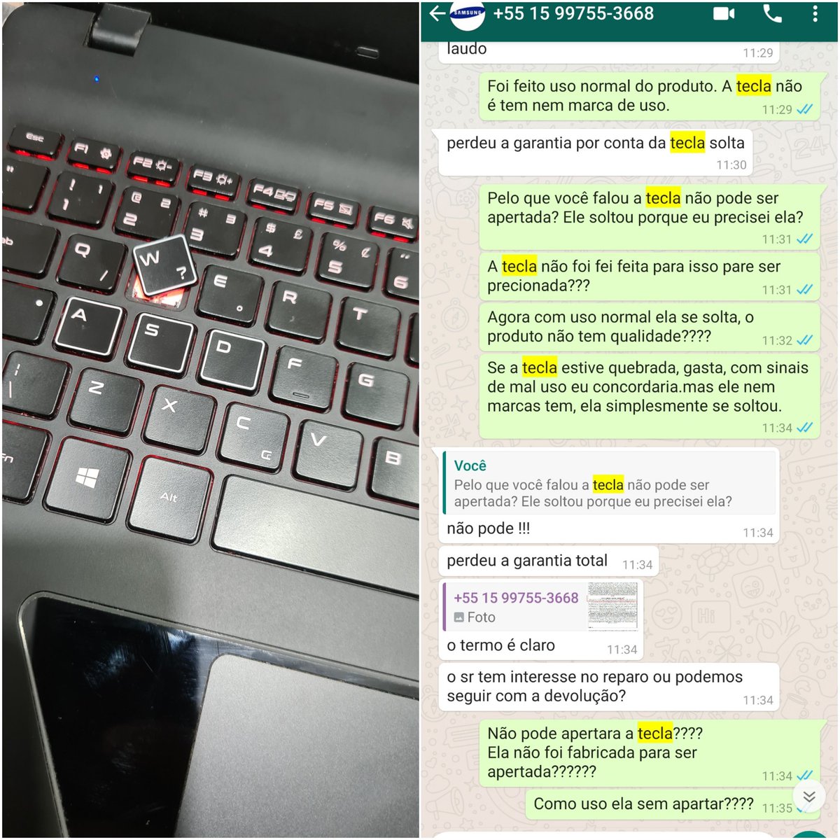 fabiothasmo's tweet photo. @SamsungBrasil Esse a tecla pode ser pressionada durante o uso? porque o meu a tecla soltou com um mês de uso, a sistêmica informou que teve perda total da garantia pois a tecla não pode ser precionada. https://t.co/QNYWzRRoNs