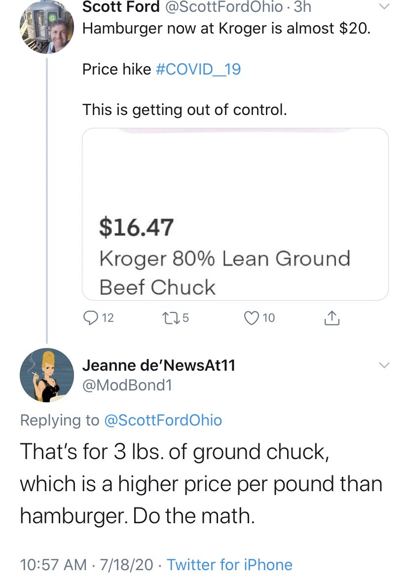 SteveDaMeek's tweet photo. Train wreck of a moron, who records himself shopping at Kroger and Findlay Market 50++ times per week, cannot understand how 3lbs of ground beef at $5.49lb equals $16.47. https://t.co/cvDQKzFfQn