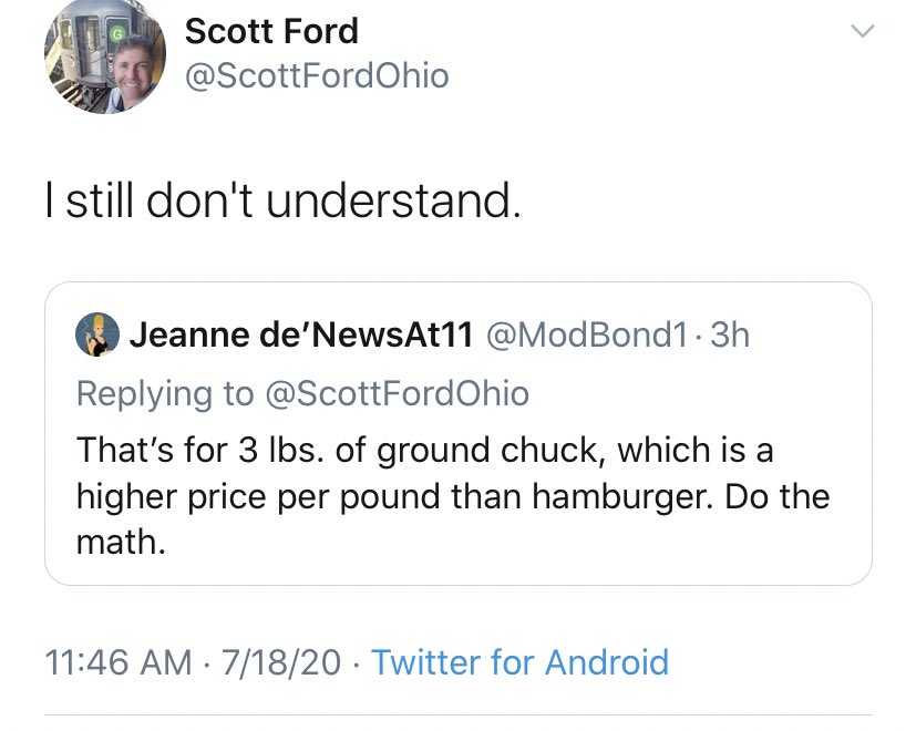 SteveDaMeek's tweet photo. Train wreck of a moron, who records himself shopping at Kroger and Findlay Market 50++ times per week, cannot understand how 3lbs of ground beef at $5.49lb equals $16.47. https://t.co/cvDQKzFfQn