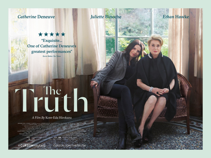 provocative parents, catherine deneuve sat with juliette binoche, promotional poster for The Truth