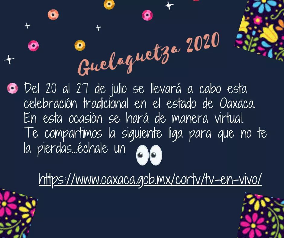 MixtecaOaxaca's tweet photo. Guelaguetza Virtual 2020
Te compartimos la siguiente liga para que no te la pierdas... 

https://t.co/YT0zwCQEPI
#Guelaguetza2020 #guelaguetzavirtual
#Iloveoaxaca
#oaxacamiamor
#oaxacavive https://t.co/51IdV9Sykr