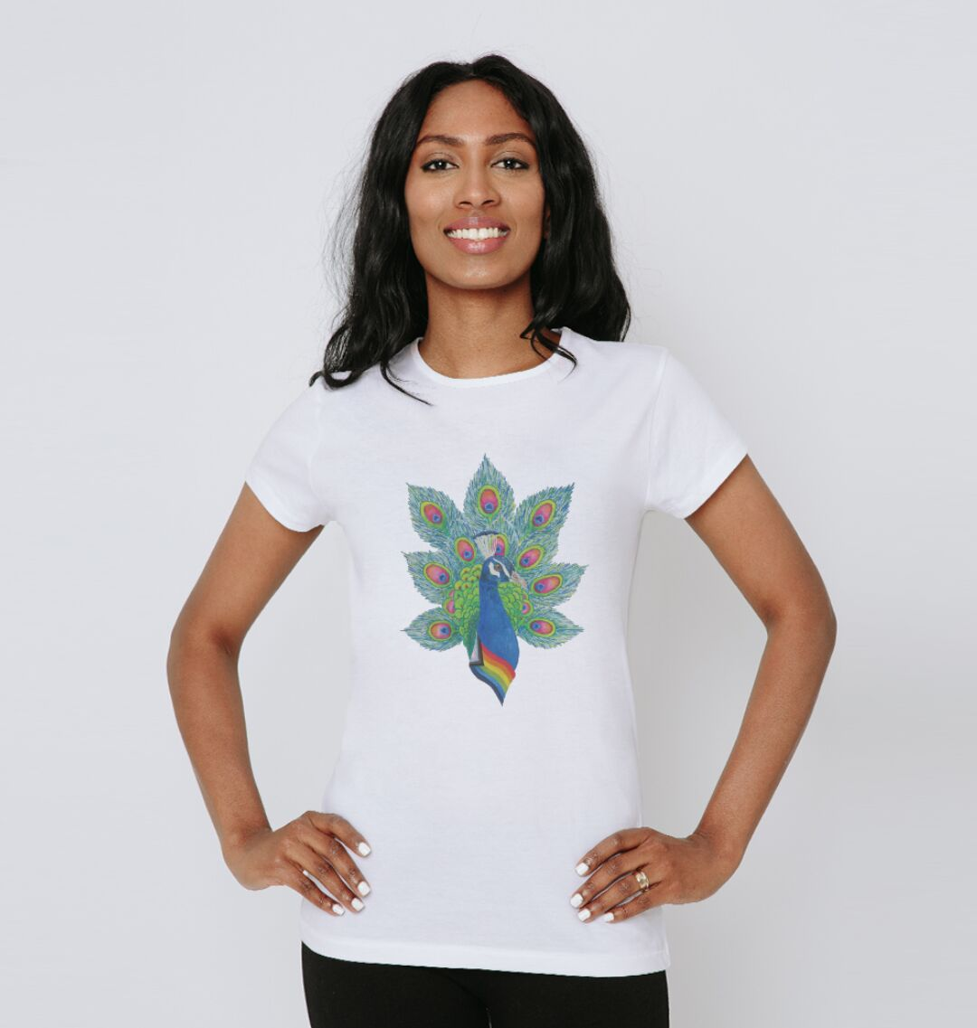 Today should have been @IWPride. Whilst we may not have been on the streets and beach of Ryde as in recent years, 'Pride Peacock' has been shaking their tail feathers on our behalf! 
Available on t-shirts &amp; bags at morrisbirds.teemill.com
#Pride
<a href="/OutOnAnIslandIW/">Out On An Island</a> @WightLGBTQWomen