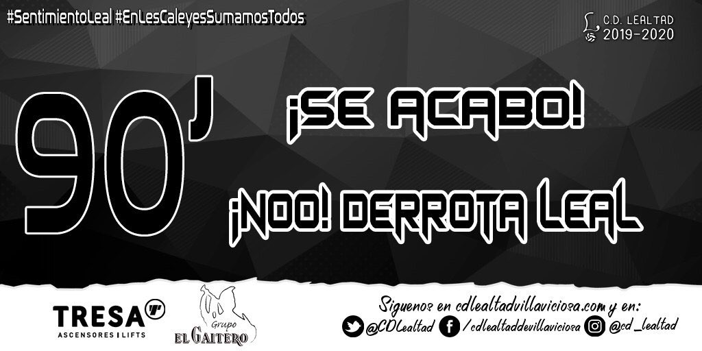 90’ + 4’

Final en el Suárez Puerta. Caemos en esta ronda de playoff y nos vamos a la repesca de campeones.

#CDLealtad 0 - 1 <a href="/caudaldemieres/">Caudal Deportivo</a>