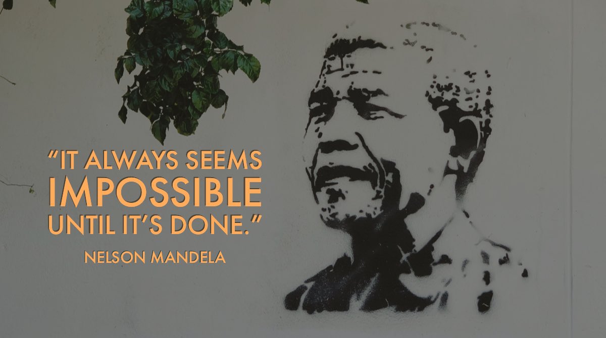 “It always seems impossible until it’s done.”—Madiba

#quote #quotess #ThinkBIGSundayWithMarsha #MandelaMonth #MandelaDay2020 
@cliffping @SuzanneLepage1 @Monica_Wilcox @kundukundu @texyellowdogdem @BearmanShannon @Raymond_Norman @GulliAz @TheElfCall @VivMilano @RaulWever