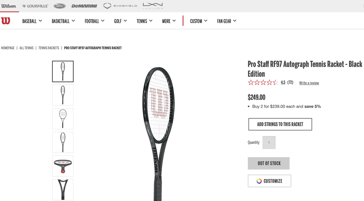 sfuser16's tweet photo. @WilsonTennis No, it's not available. I'm open for any color, Black/Black or Black/White or Blue, specs are same (although would have preferred Black/Black). The only available option is Black/White in 4 1/8" (1). I'm looking for 4 3/8" (3). https://t.co/ed7hJFfWd7